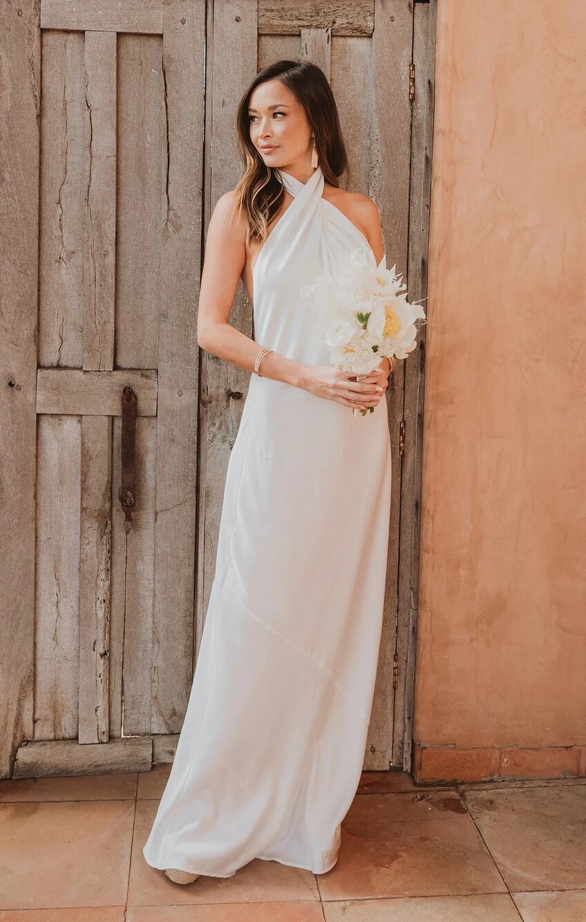 Show Me Your Mumu Jasmine Halter Maxi Dress Ivory Luxe Satin XXS